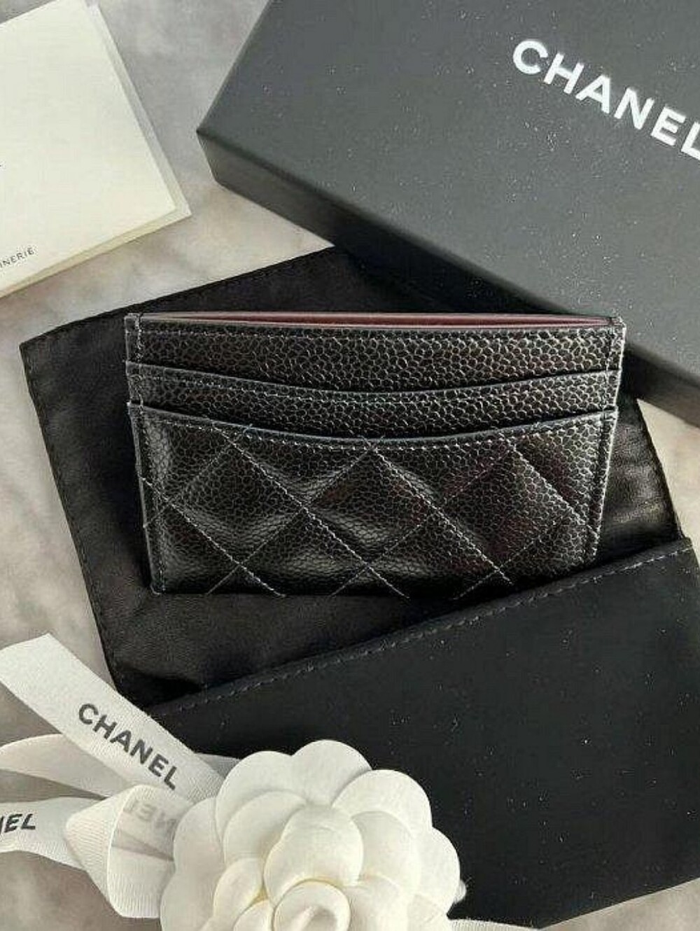 CHANEL Black Quilted Caviar Leather Wallet with Gold CC Logo - Picture 6 of 7